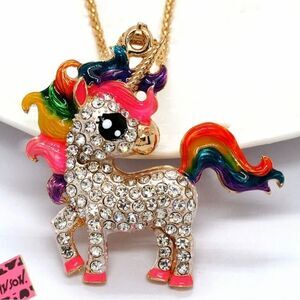 Colorful Enamel Crystal Unicorn Horse Pendant NWOT